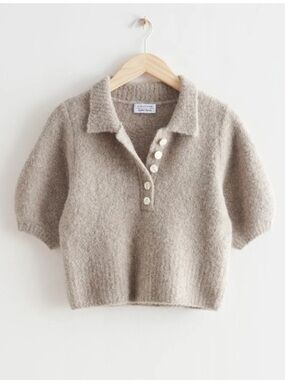 & Other Stories Taupe Alpaca-Blend Polo Sweater